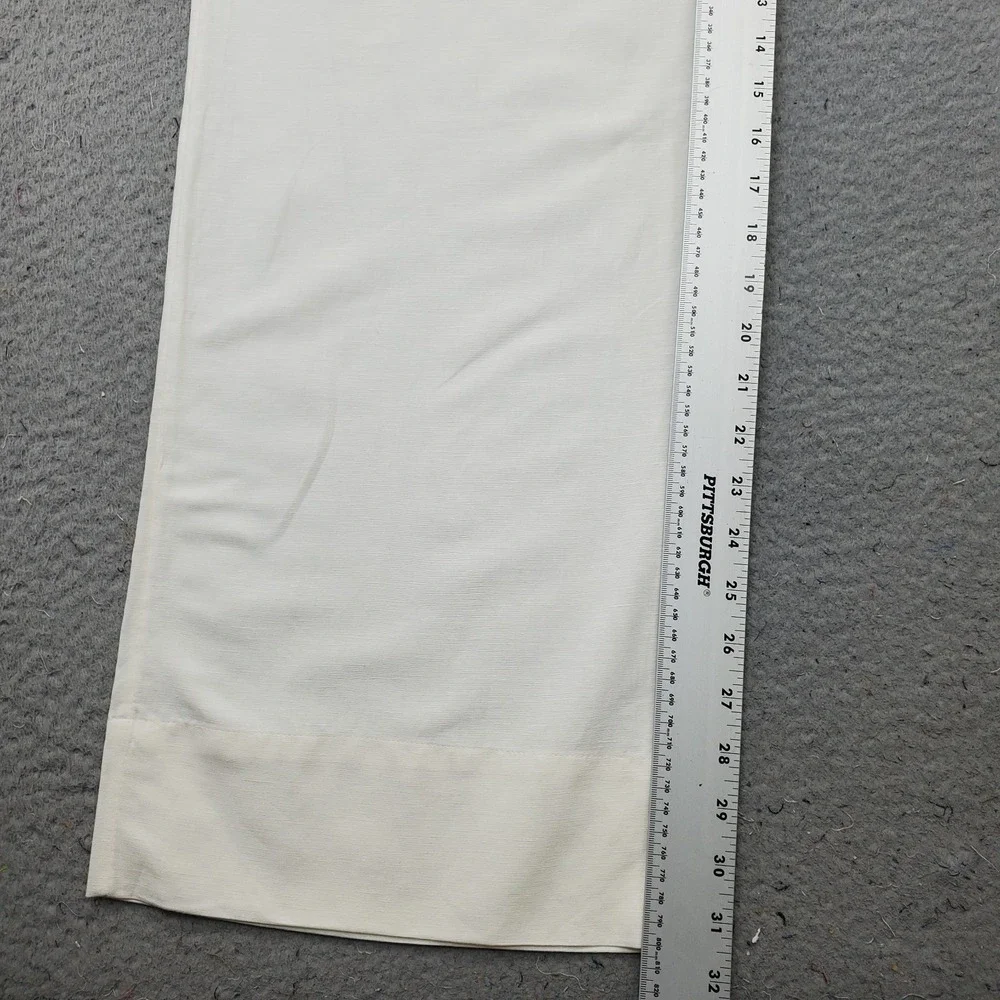H&M Wide Leg Pants Womens 8 White Linen Blend Melange Flowy Chic Mid Rise